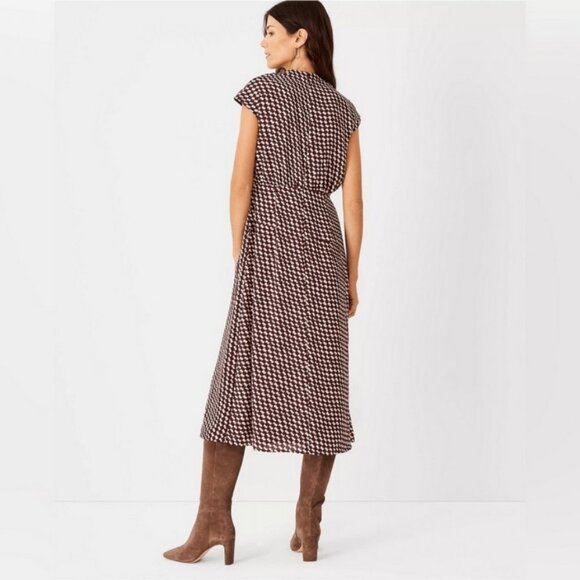 💕ANN TAYLOR💕 Houndstooth Blouson Flare Dress ~ Plum Rose 6 NWOT - Picture 6 of 15